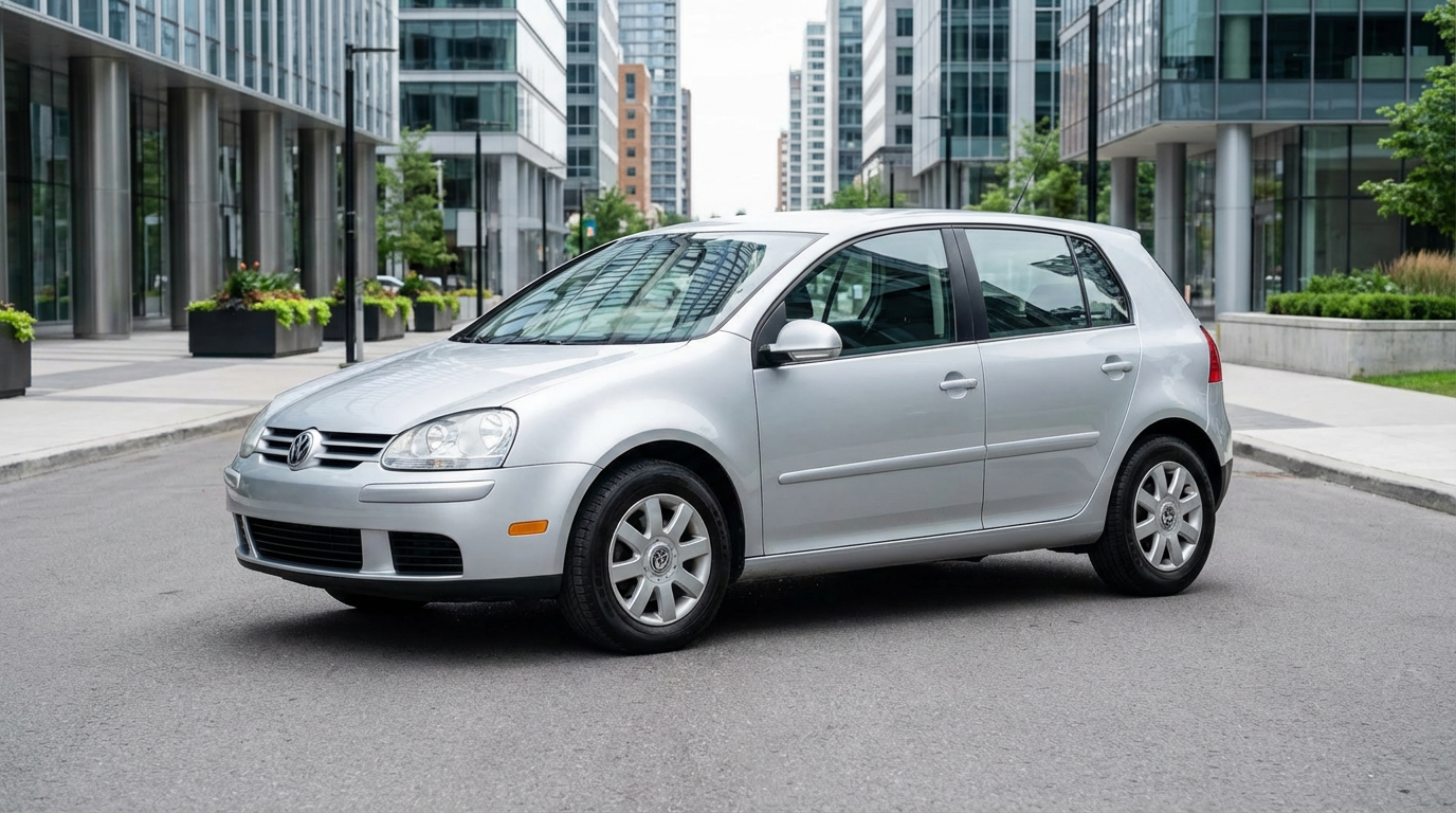 Gray sedan in bright urban daylight setting after AI transformation
